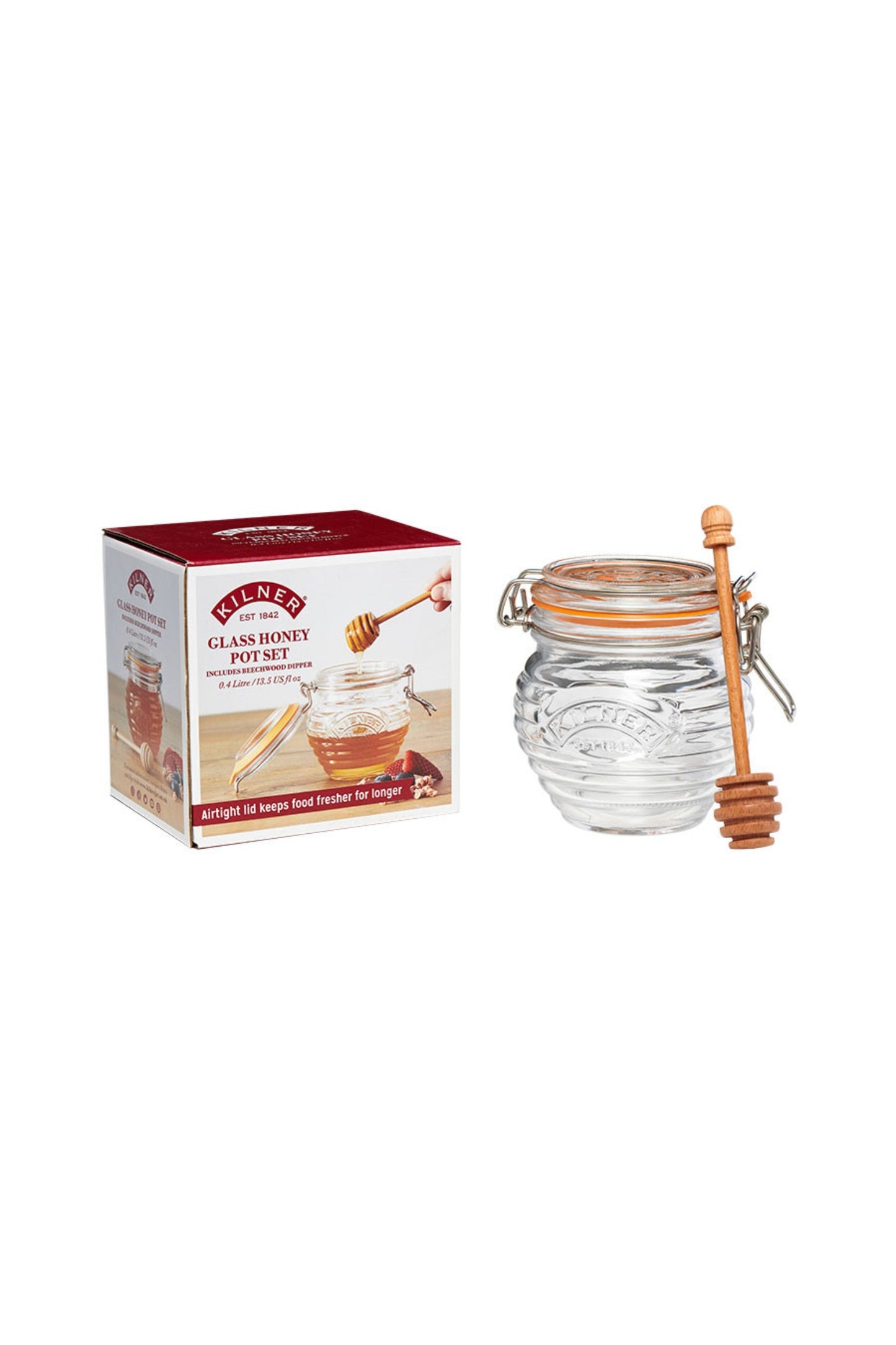The Kilner Glass Honey Pot Set comes securely boxed and is easily giftable.