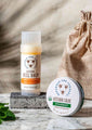 Petite Pedi Kit contains Beeswax Heel Balm, Beeswax Spearmint Salve and a pumice stone packaged in a drawstring burlap pouch