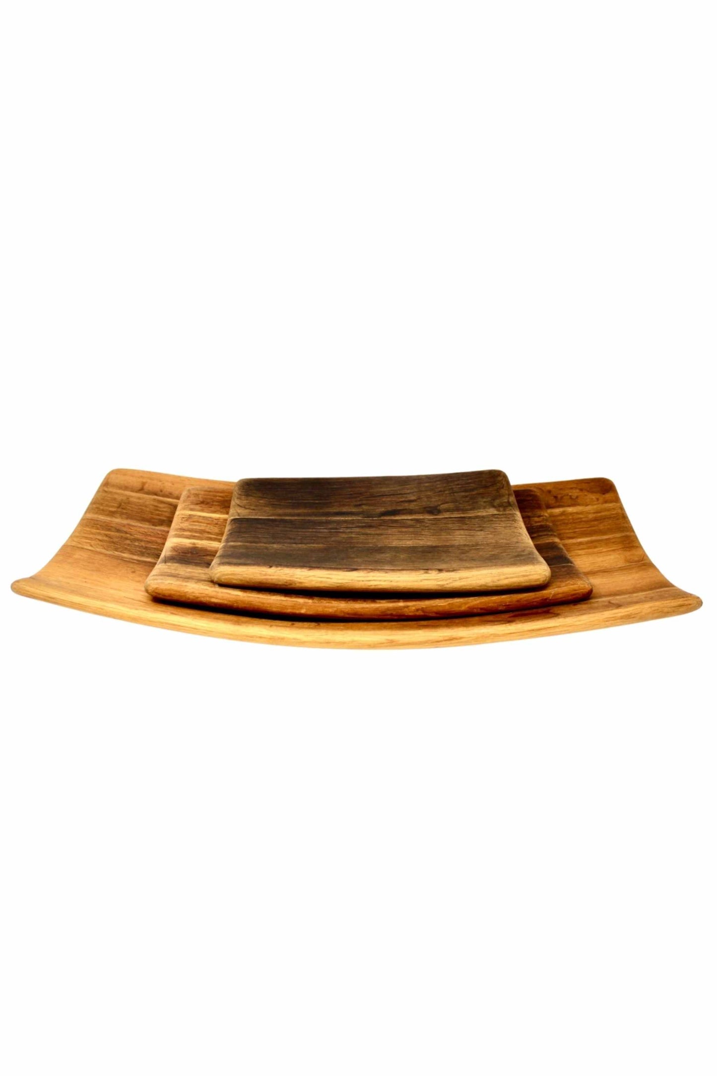 Three sizes of wine barrel platters grouped together. 